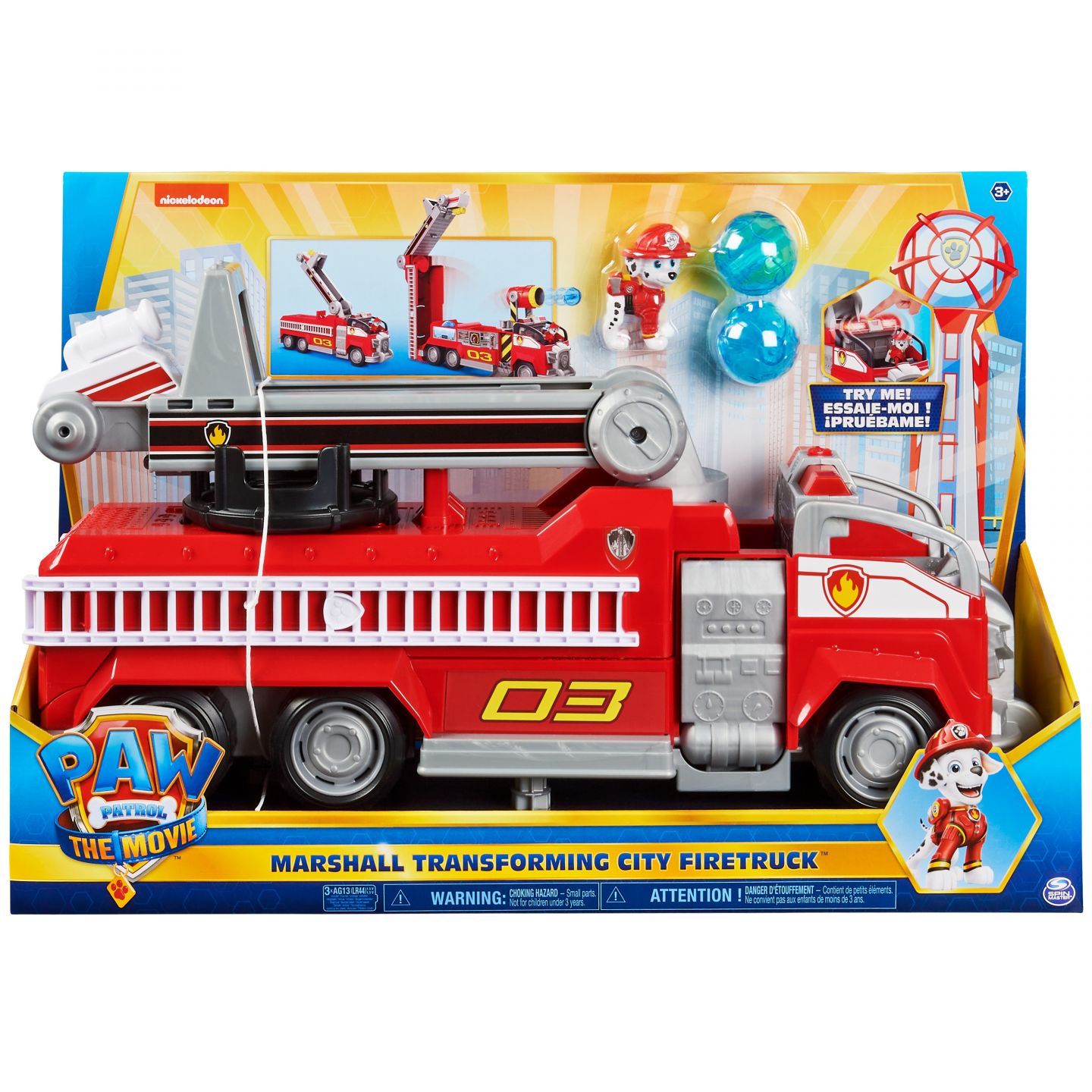 PAW Patrol De Film - Marshall Transformerende Brandweerwagen met uitschuifbare ladder - licht en geluid en verzamelfiguur