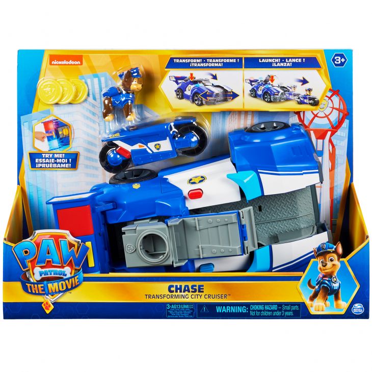 PAW Patrol De Film - 2-in-1 Transformerende Politieauto & Motor van Chase - actiefiguur en speelgoedauto met motor - licht en geluid